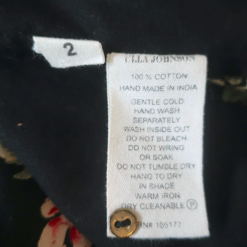 Ulla Johnson Cecile Top à Bretelles à Volants Noir Imprimé Floral en Coton à Pois Suisse Taille 2