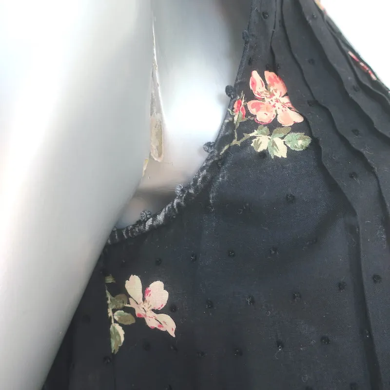 Ulla Johnson Cecile Top à Bretelles à Volants Noir Imprimé Floral en Coton à Pois Suisse Taille 2