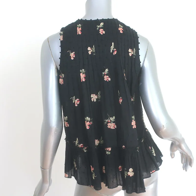 Ulla Johnson Cecile Top à Bretelles à Volants Noir Imprimé Floral en Coton à Pois Suisse Taille 2