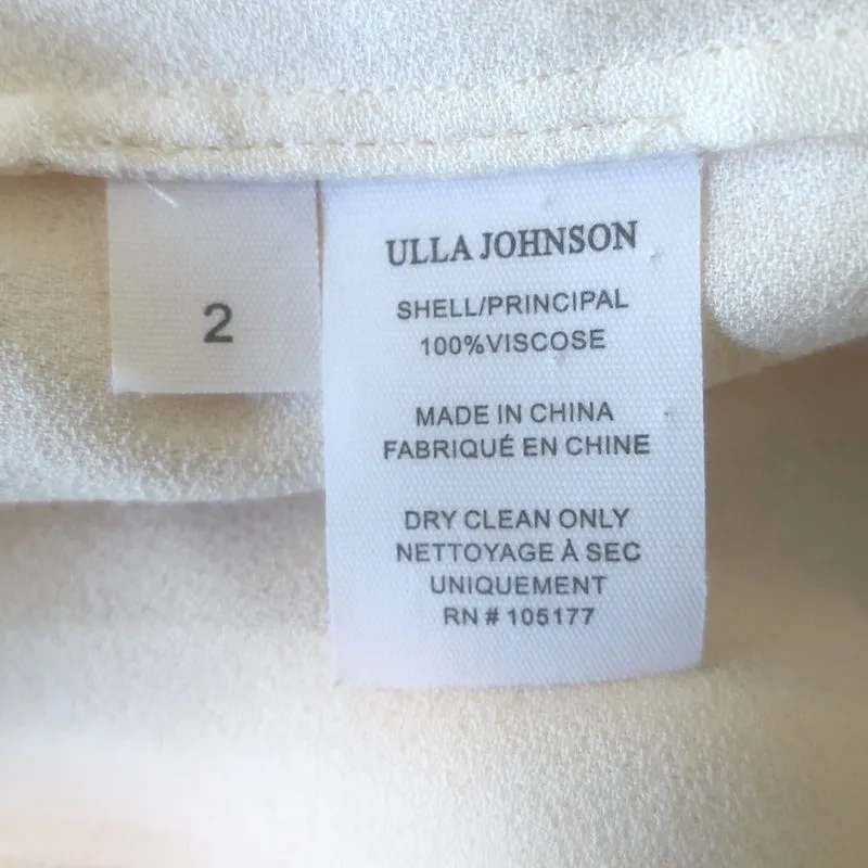 Ulla Johnson Clemens Blouse à Nœud Papillon Crème en Crêpe Taille 2 Haut à Manches Longues