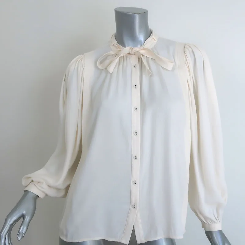 Ulla Johnson Clemens Blouse à Nœud Papillon Crème en Crêpe Taille 2 Haut à Manches Longues
