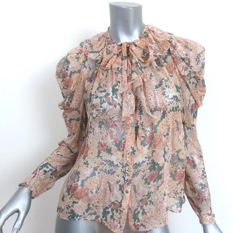 Ulla Johnson Blouse Colette Rose Clair en Soie à Imprimé Floral Lurex Taille 0