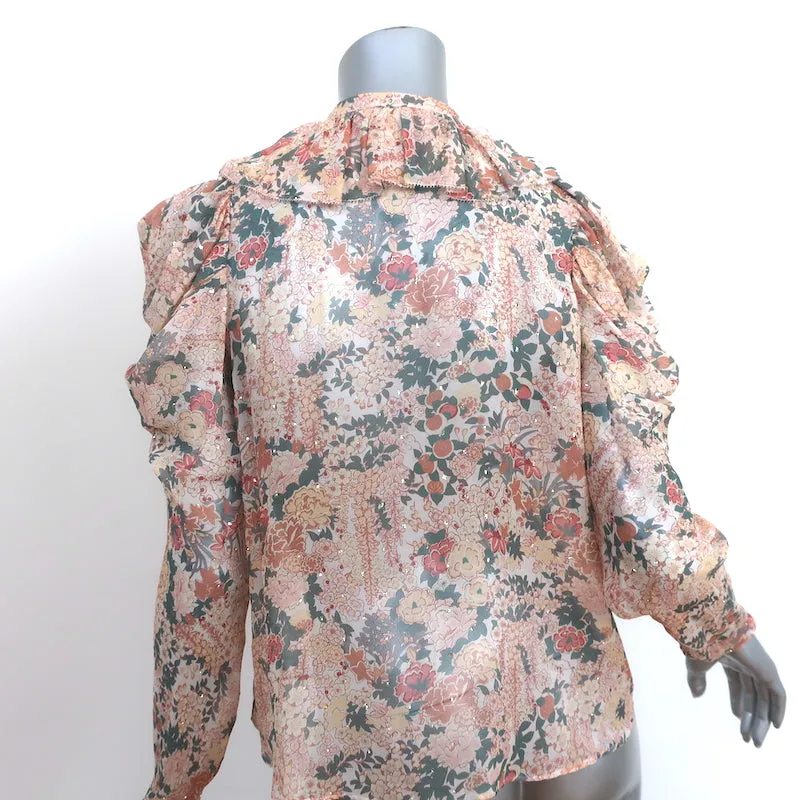 Ulla Johnson Blouse Colette Rose Clair en Soie à Imprimé Floral Lurex Taille 0