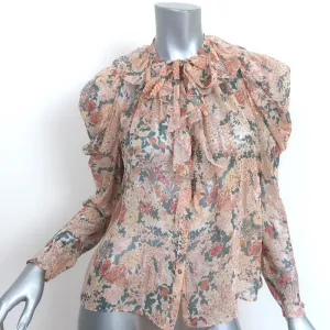 Ulla Johnson Colette Blouse Light Pink Lurex Floral Print Silk Size 0