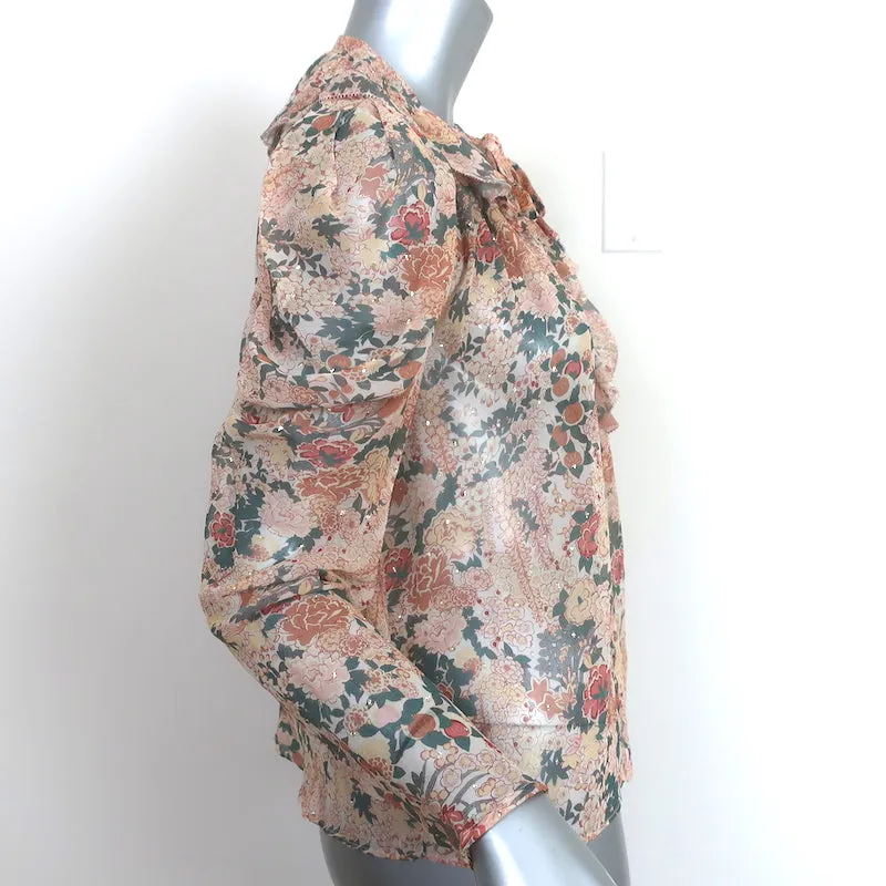 Ulla Johnson Blouse Colette Rose Clair en Soie à Imprimé Floral Lurex Taille 0
