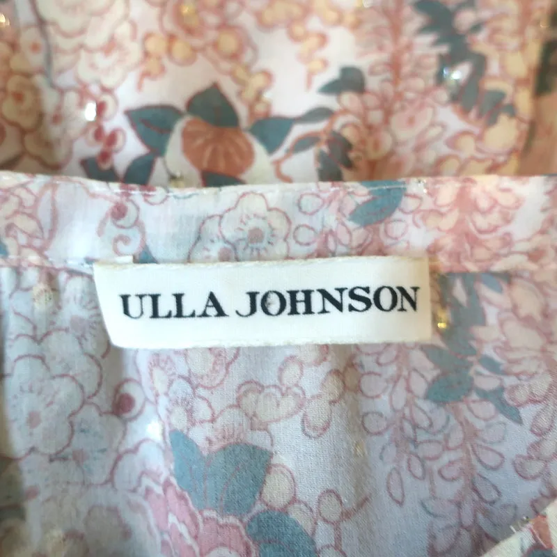 Ulla Johnson Blouse Colette Rose Clair en Soie à Imprimé Floral Lurex Taille 0