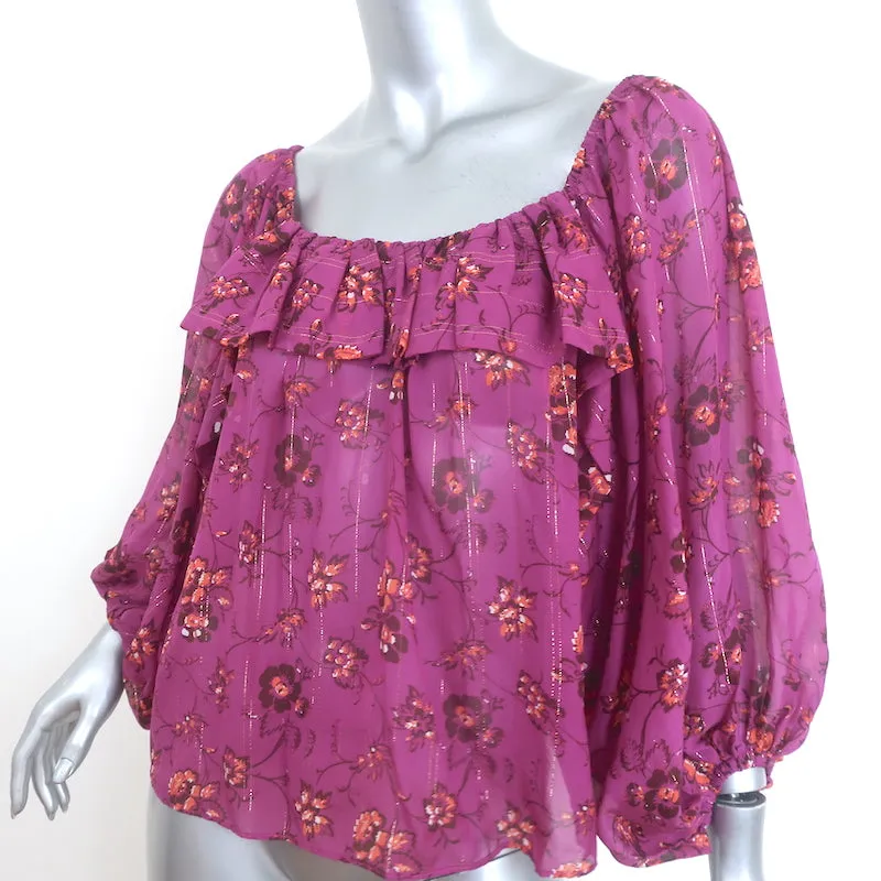 Ulla Johnson Coline Blouse décolletée magenta à imprimé floral métallisé Taille 0