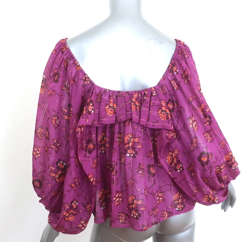 Ulla Johnson Coline Blouse décolletée magenta à imprimé floral métallisé Taille 0