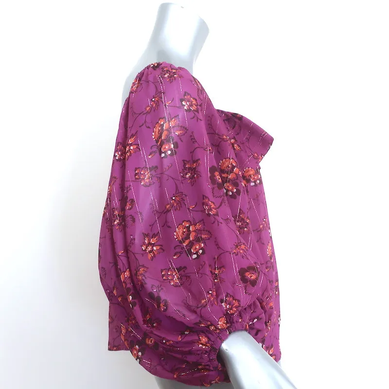 Ulla Johnson Coline Blouse décolletée magenta à imprimé floral métallisé Taille 0