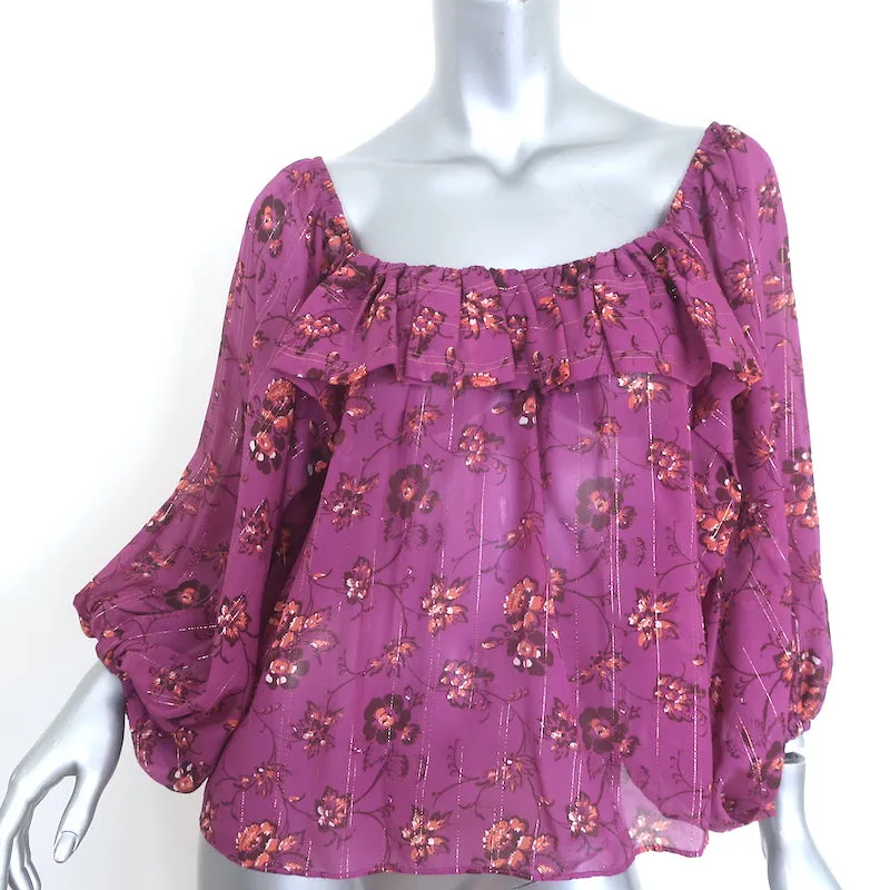 Ulla Johnson Coline Blouse décolletée magenta à imprimé floral métallisé Taille 0