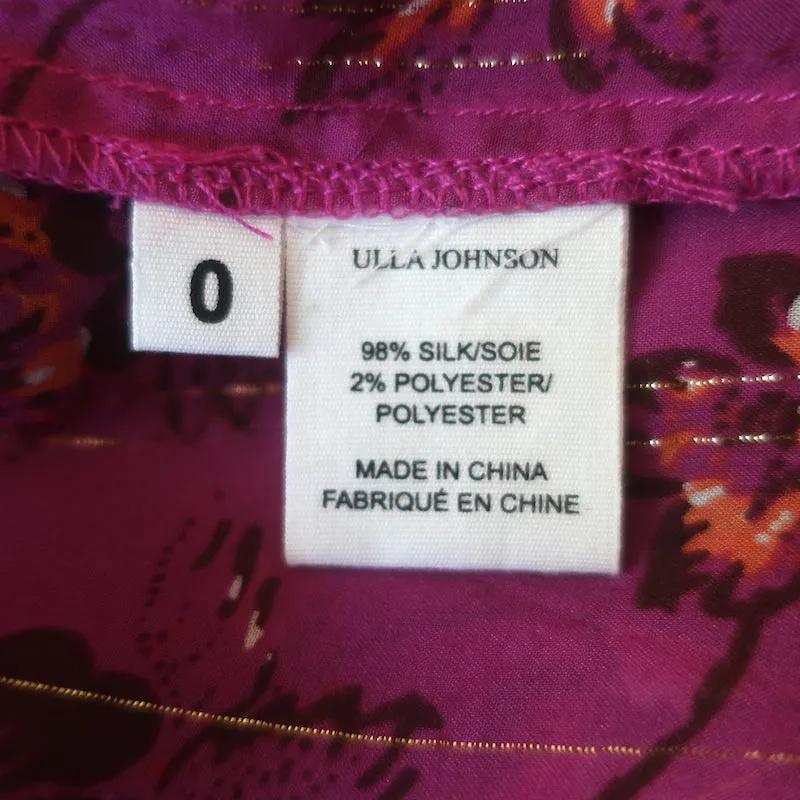 Ulla Johnson Coline Blouse décolletée magenta à imprimé floral métallisé Taille 0