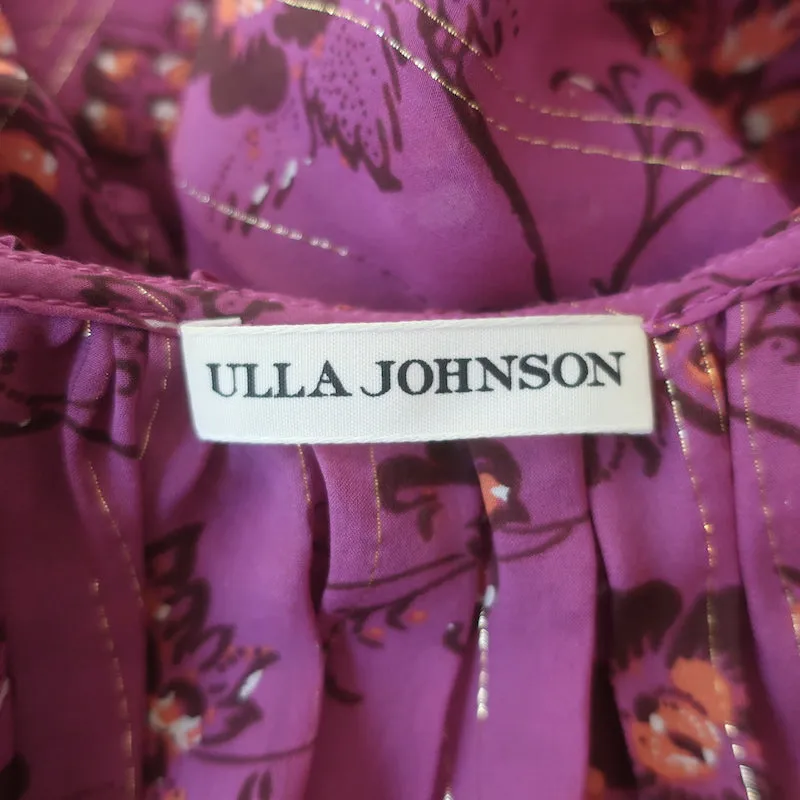 Ulla Johnson Coline Blouse décolletée magenta à imprimé floral métallisé Taille 0