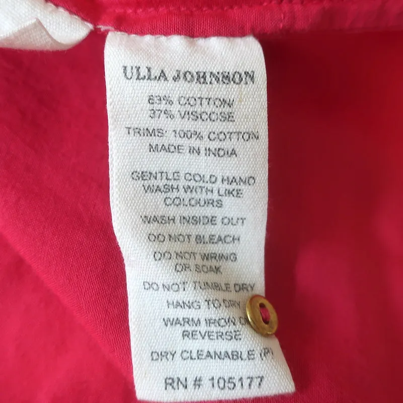 Ulla Johnson Desi Haut à Manches Ballonnes Fuchsia Brodé en Coton avec Bordure en Dentelle Taille 0