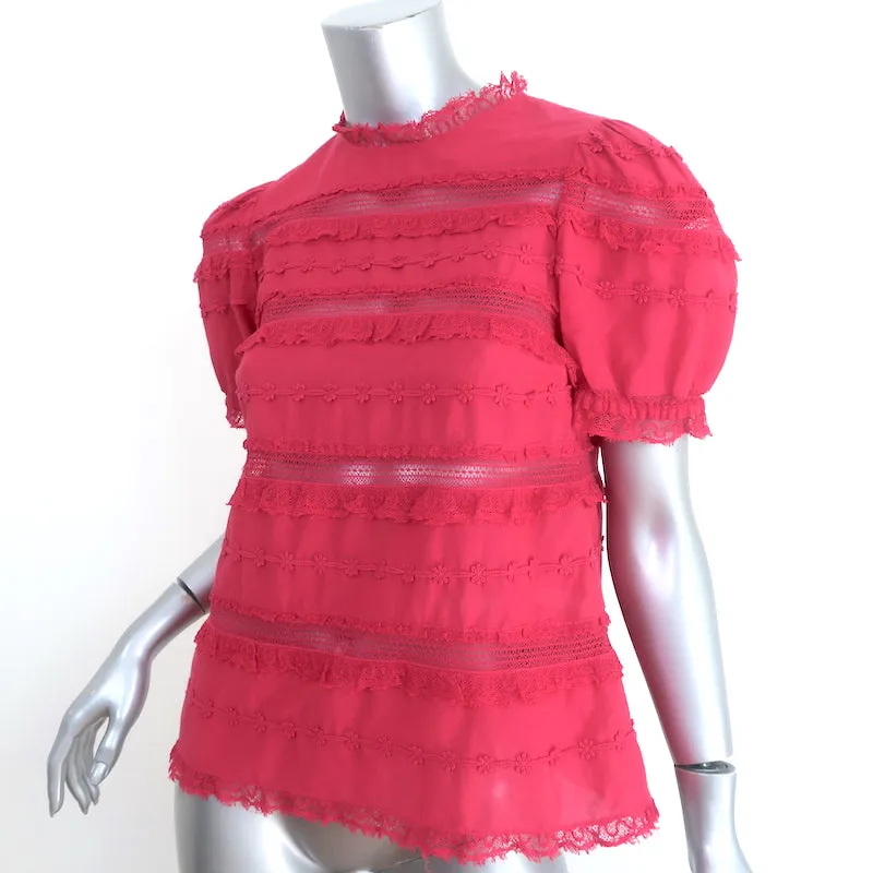 Ulla Johnson Desi Haut à Manches Ballonnes Fuchsia Brodé en Coton avec Bordure en Dentelle Taille 0