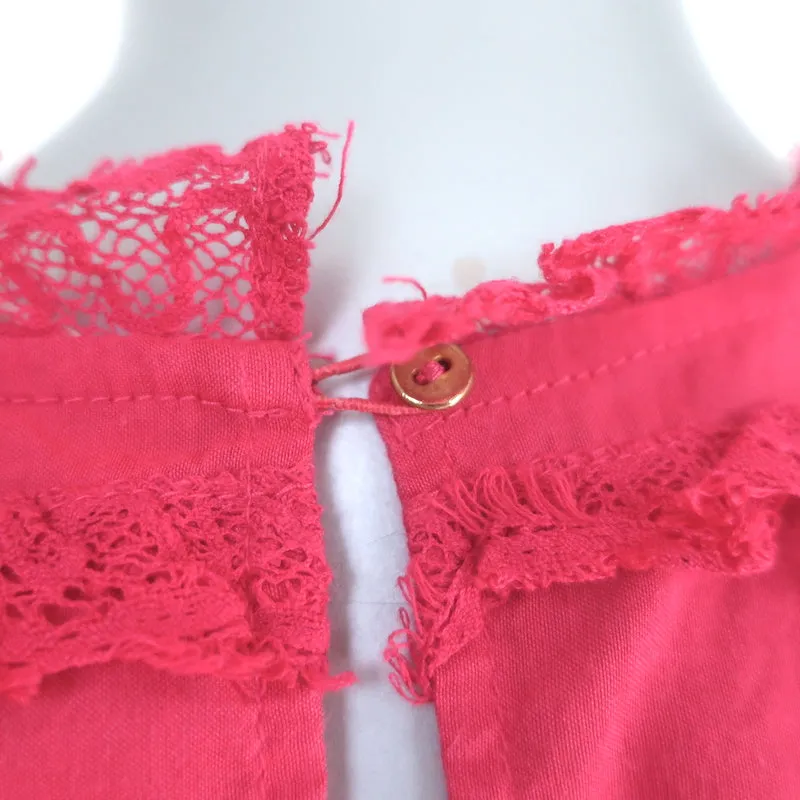 Ulla Johnson Desi Haut à Manches Ballonnes Fuchsia Brodé en Coton avec Bordure en Dentelle Taille 0