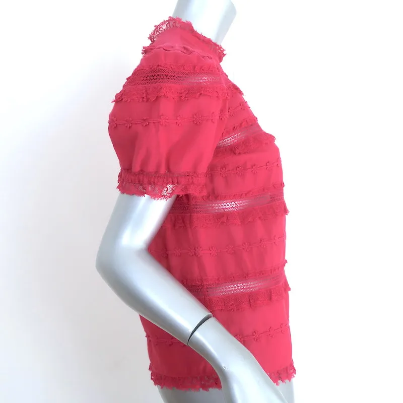 Ulla Johnson Desi Haut à Manches Ballonnes Fuchsia Brodé en Coton avec Bordure en Dentelle Taille 0