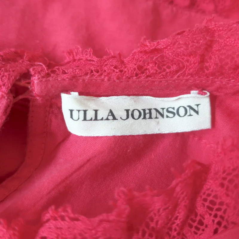Ulla Johnson Desi Haut à Manches Ballonnes Fuchsia Brodé en Coton avec Bordure en Dentelle Taille 0