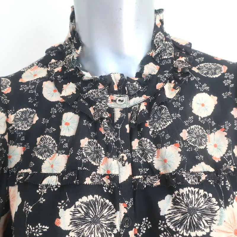Ulla Johnson Dionne Chemise à Manches Longues Imprimé Fleuri Noir Taille 4 en Coton Mixte