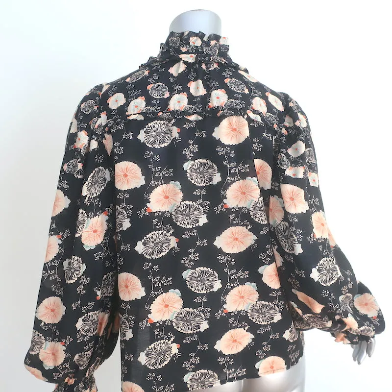 Ulla Johnson Dionne Chemise à Manches Longues Imprimé Fleuri Noir Taille 4 en Coton Mixte