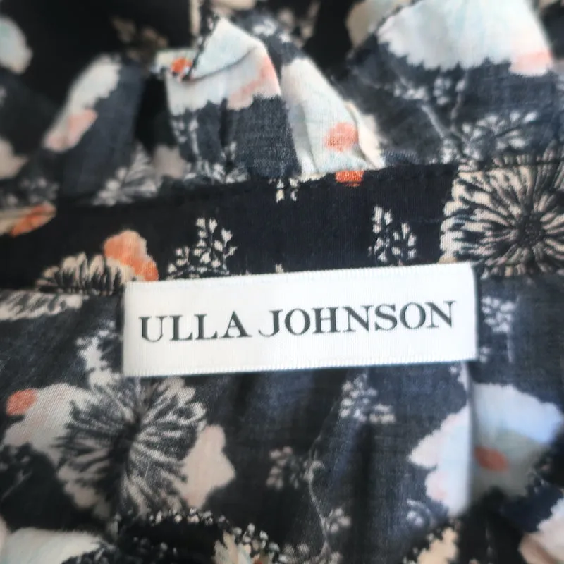 Ulla Johnson Dionne Chemise à Manches Longues Imprimé Fleuri Noir Taille 4 en Coton Mixte