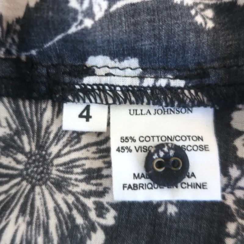 Ulla Johnson Dionne Chemise à Manches Longues Imprimé Fleuri Noir Taille 4 en Coton Mixte