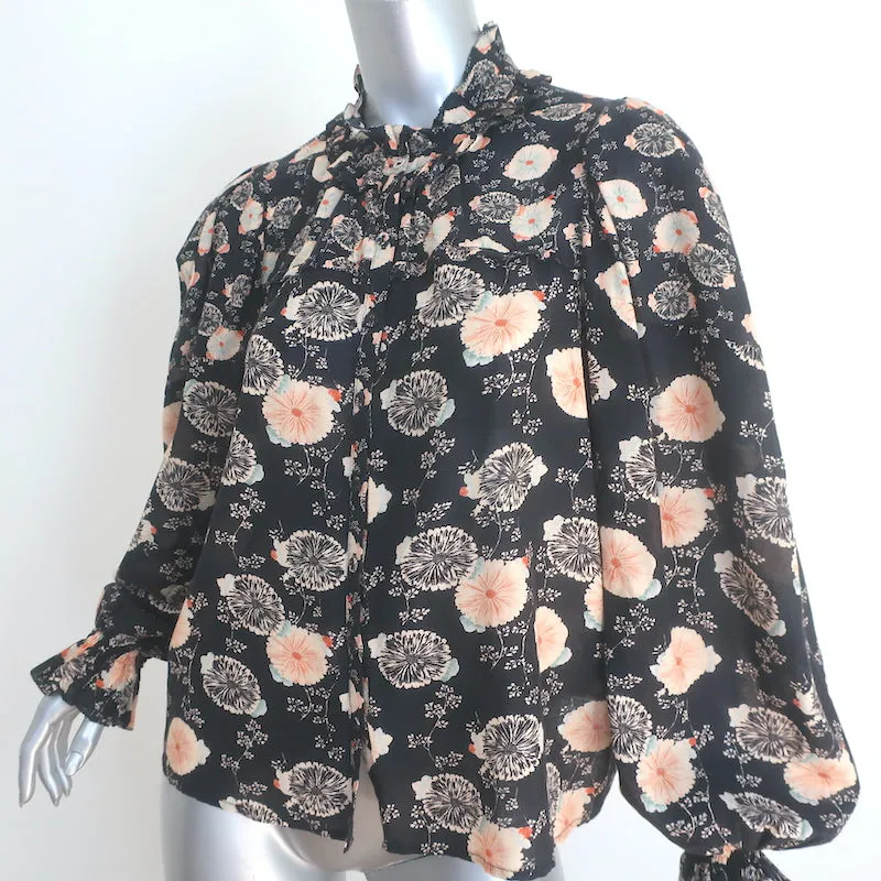 Ulla Johnson Dionne Chemise à Manches Longues Imprimé Fleuri Noir Taille 4 en Coton Mixte