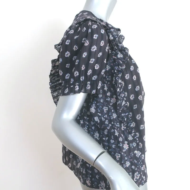 Ulla Johnson Haut à volants Gaia Imprimé floral Brun foncé/Noir Taille 0 en coton