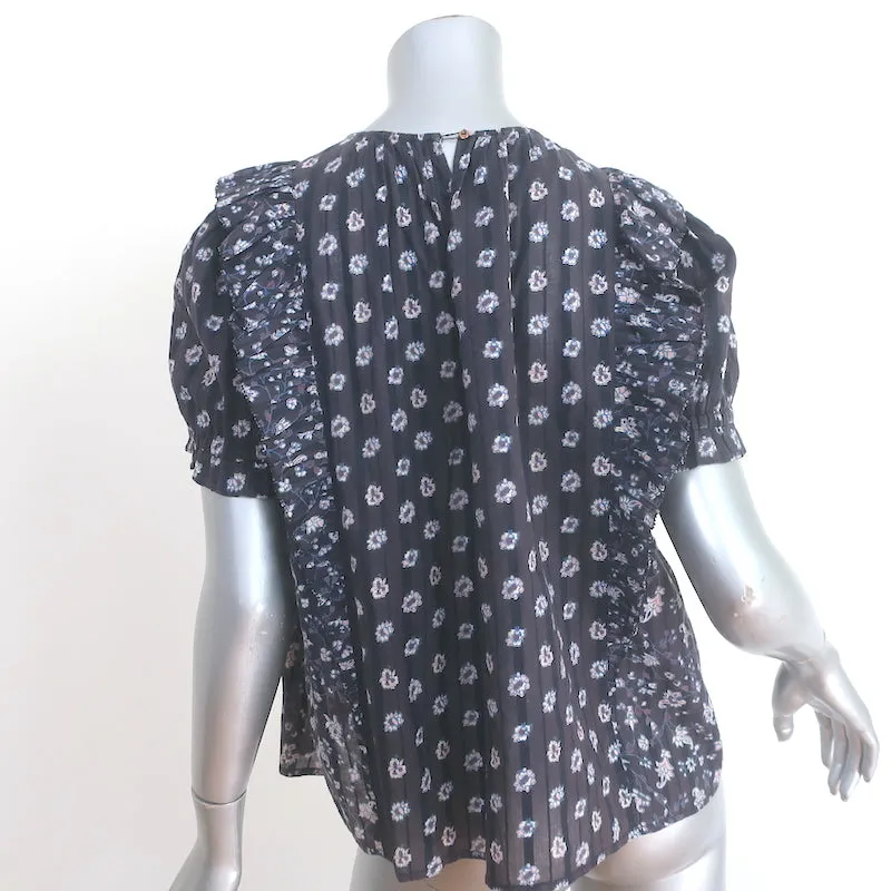 Ulla Johnson Haut à volants Gaia Imprimé floral Brun foncé/Noir Taille 0 en coton