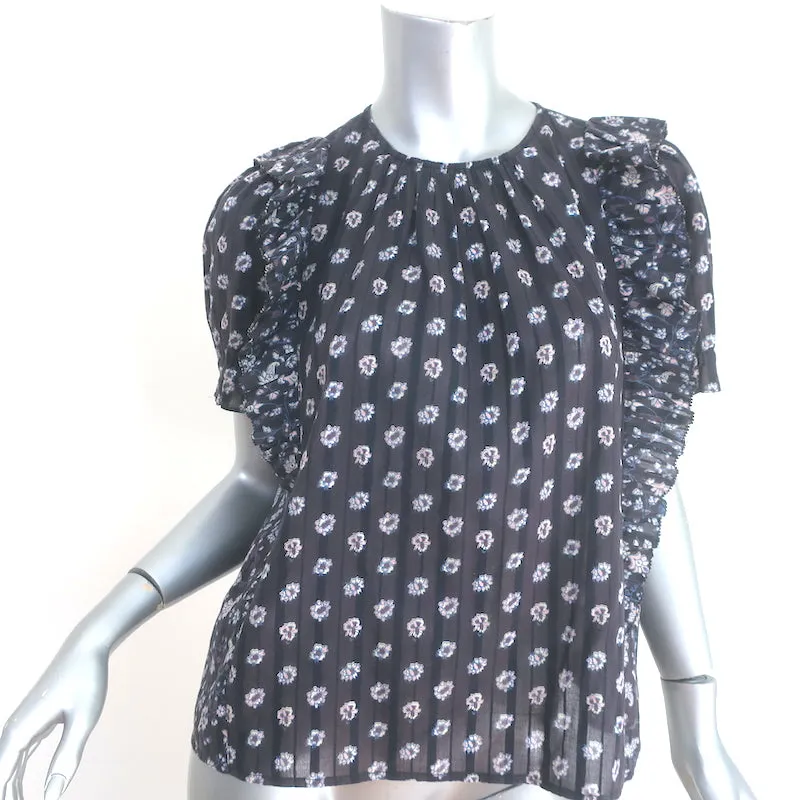 Ulla Johnson Haut à volants Gaia Imprimé floral Brun foncé/Noir Taille 0 en coton