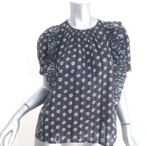 Ulla Johnson Gaia Ruffle Top Dark Brown/Black Floral Print Cotton Size 0