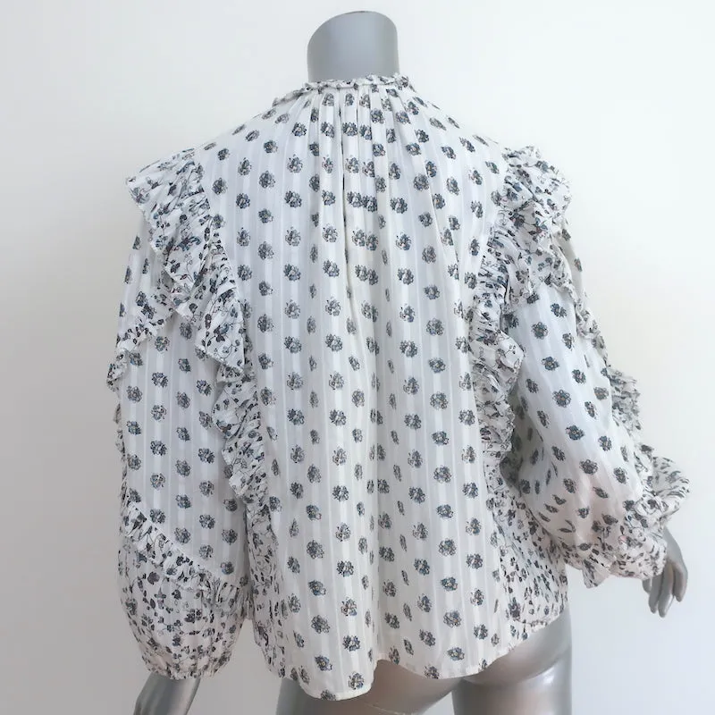 Ulla Johnson Chemise Kati à Volants Blanc Imprimé Fleuri en Coton Taille 0 Haut à Manches Longues