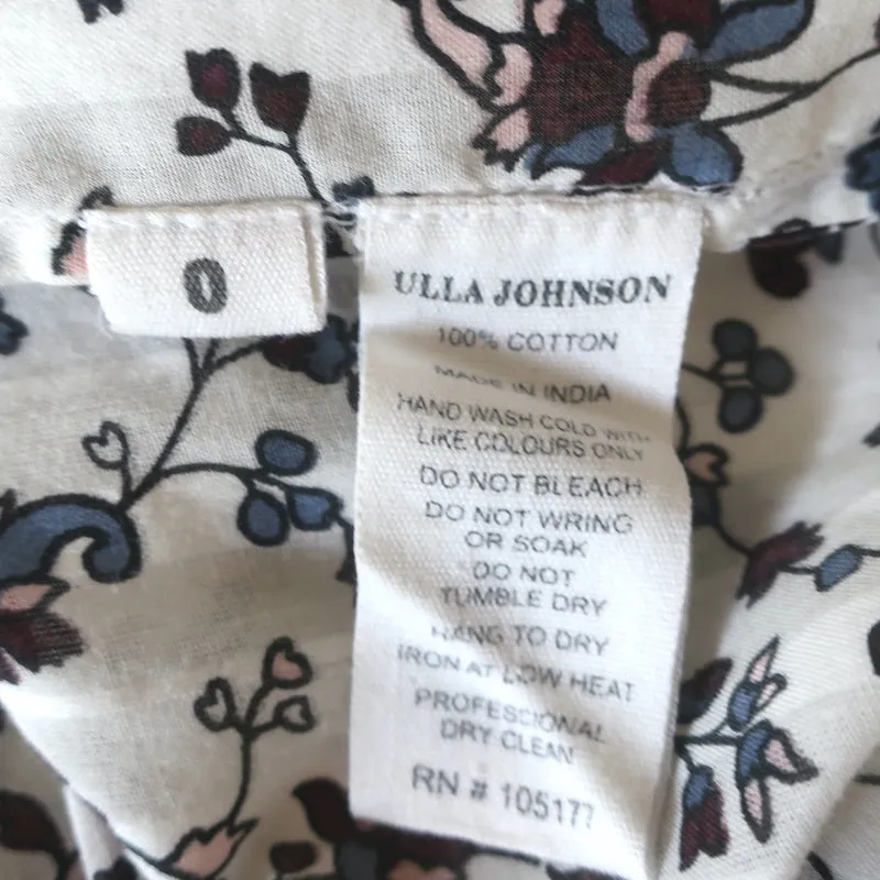 Ulla Johnson Chemise Kati à Volants Blanc Imprimé Fleuri en Coton Taille 0 Haut à Manches Longues