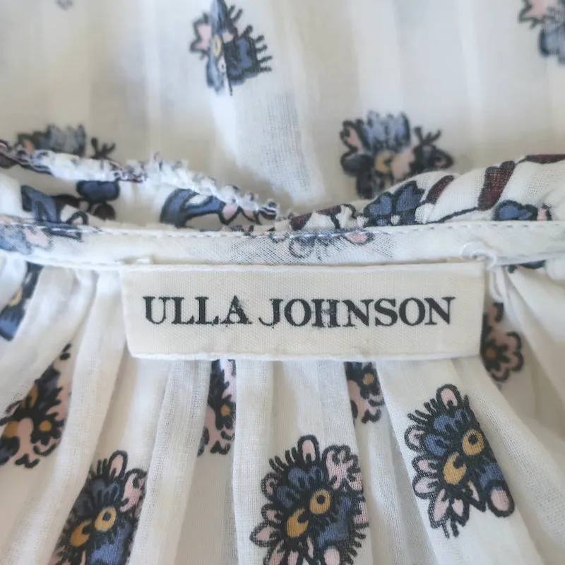 Ulla Johnson Chemise Kati à Volants Blanc Imprimé Fleuri en Coton Taille 0 Haut à Manches Longues