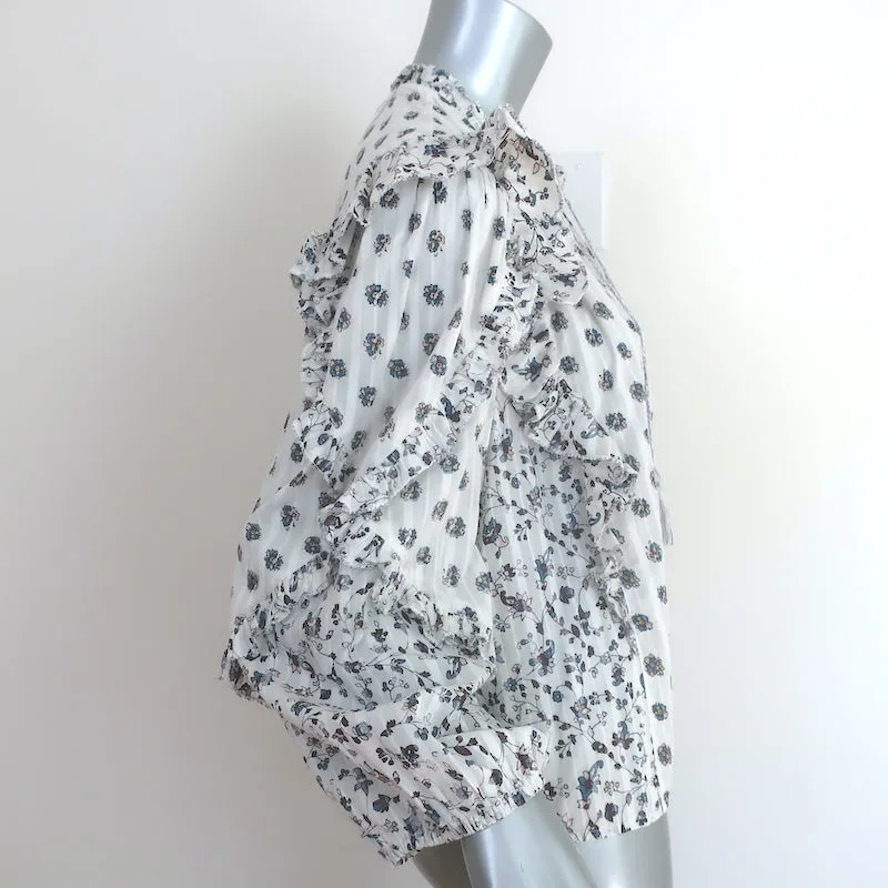 Ulla Johnson Chemise Kati à Volants Blanc Imprimé Fleuri en Coton Taille 0 Haut à Manches Longues