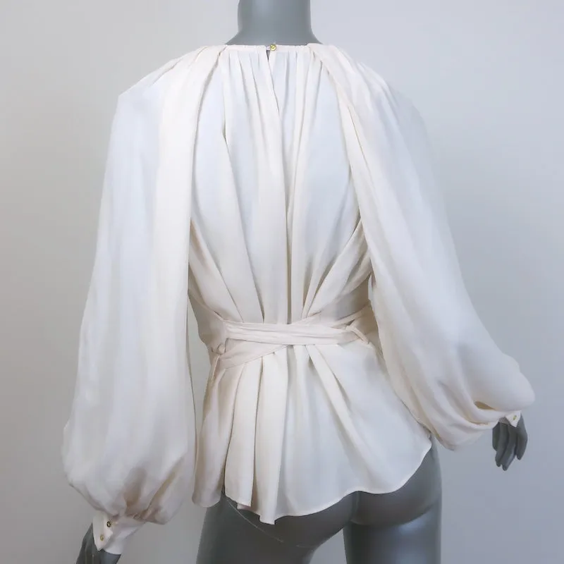 Ulla Johnson Katrine Blouse à Ceinture Nouée en Crêpe Ivoire Taille 6 Haut à Manches Longues NEUF