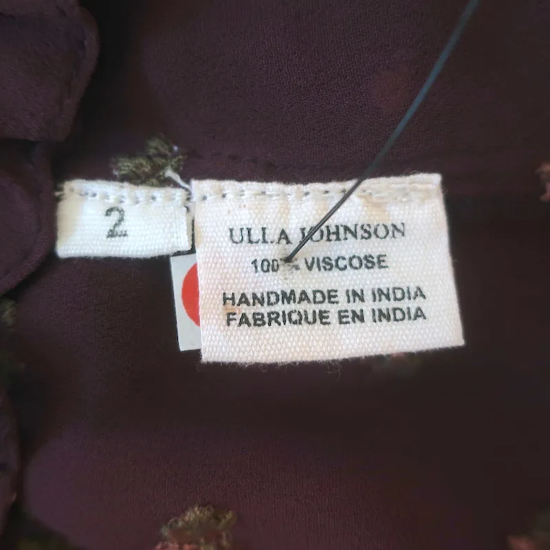 Ulla Johnson Magdalena Haut Bordeaux en Georgette Brodée de Fleurs Taille 2