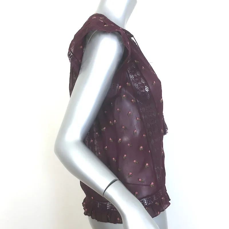 Ulla Johnson Top Magdalena Bordeaux Brodé Fleuri en Georgette Taille 4 NEUF