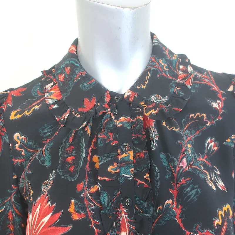 Ulla Johnson Philipa Blouse à Volants Noir Imprimé Floral en Soie Taille 2