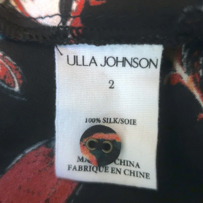 Ulla Johnson Philipa Blouse à Volants Noir Imprimé Floral en Soie Taille 2