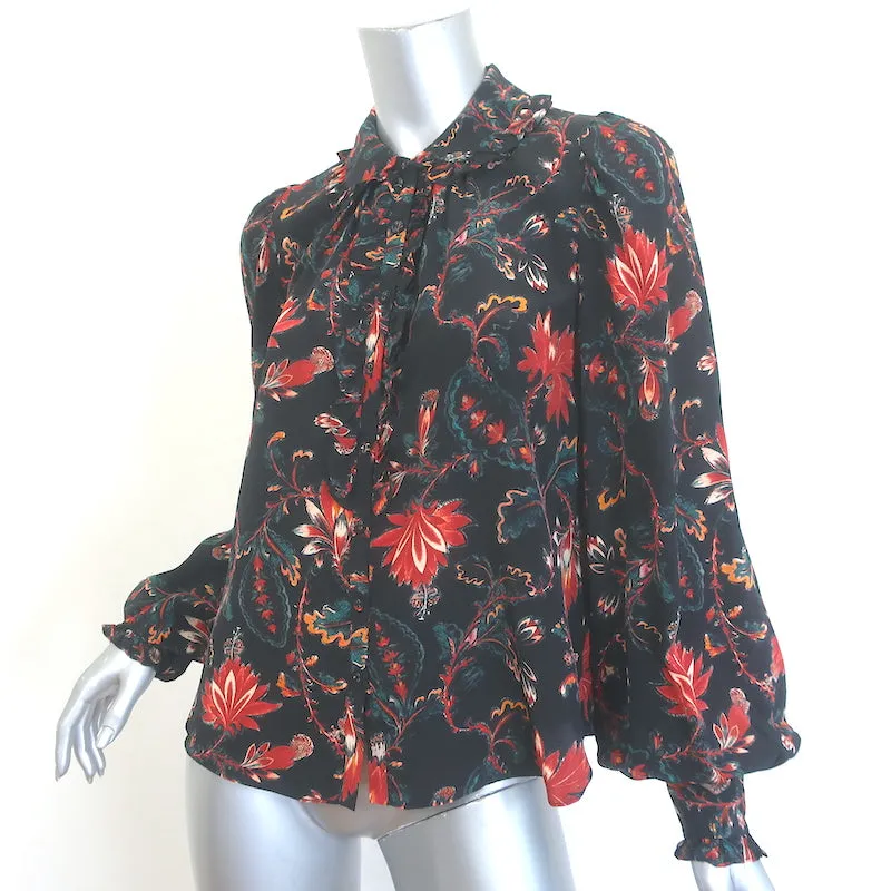 Ulla Johnson Philipa Blouse à Volants Noir Imprimé Floral en Soie Taille 2