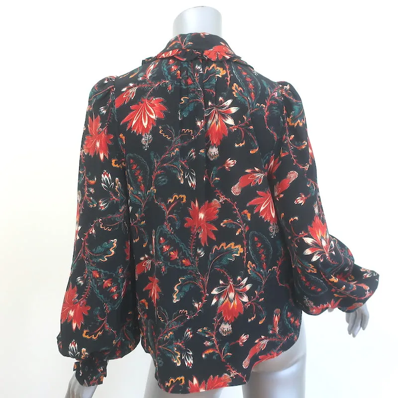 Ulla Johnson Philipa Blouse à Volants Noir Imprimé Floral en Soie Taille 2