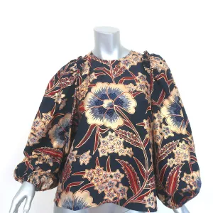 Ulla Johnson Puff Sleeve Blouse Naomi Navy/Gold Metallic Floral Print Size 4 NEW