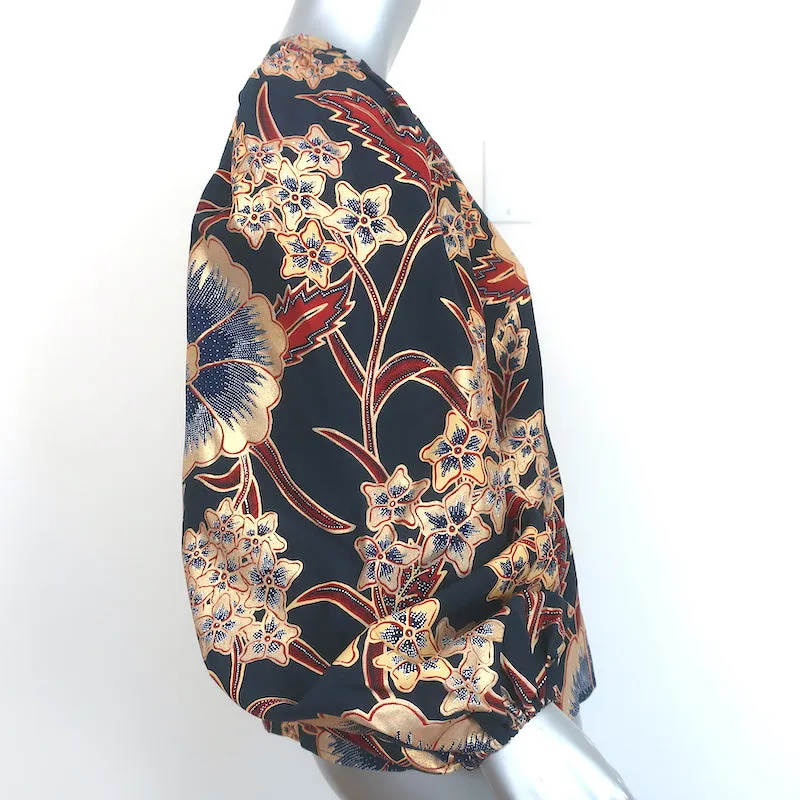 Ulla Johnson Blouse à Manches Ballon Naomi Imprimé Floral Marine/Or Métallisé Taille 4 NEUVE