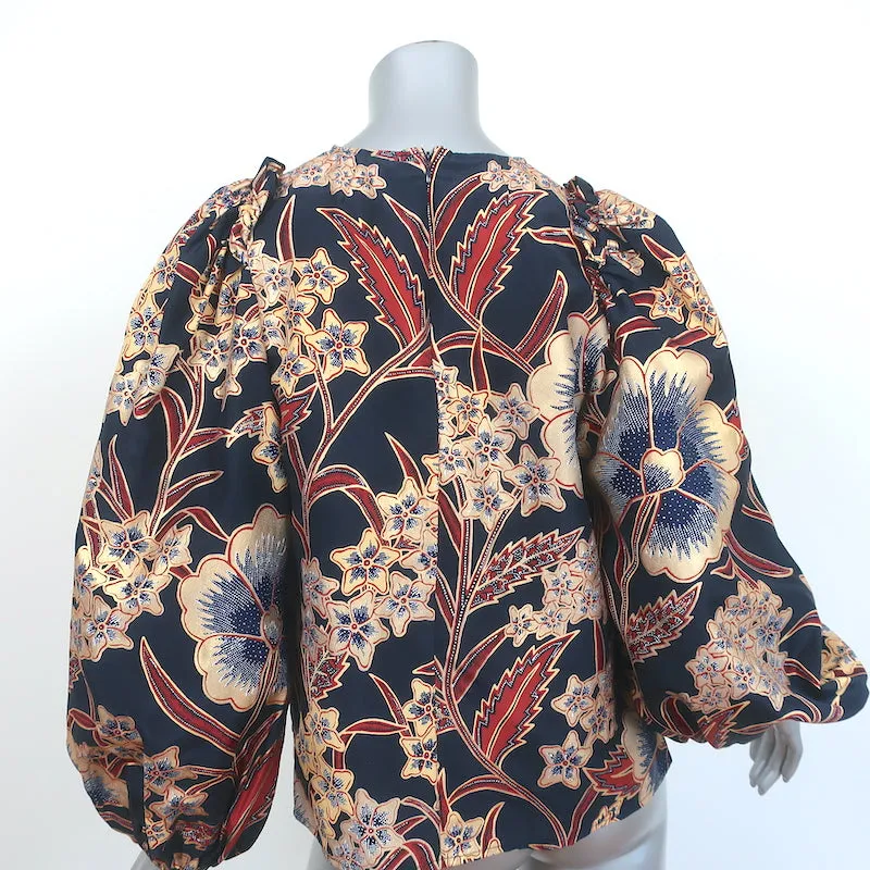 Ulla Johnson Blouse à Manches Ballon Naomi Imprimé Floral Marine/Or Métallisé Taille 4 NEUVE