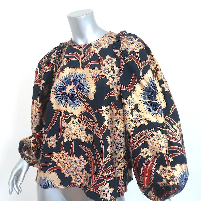 Ulla Johnson Blouse à Manches Ballon Naomi Imprimé Floral Marine/Or Métallisé Taille 4 NEUVE