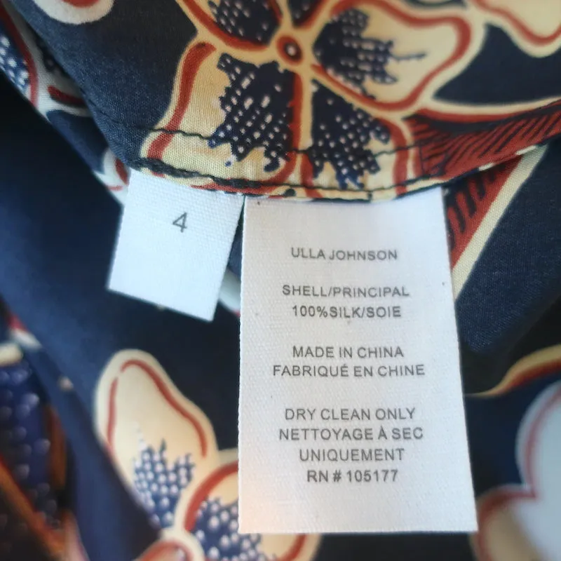 Ulla Johnson Blouse à Manches Ballon Naomi Imprimé Floral Marine/Or Métallisé Taille 4 NEUVE