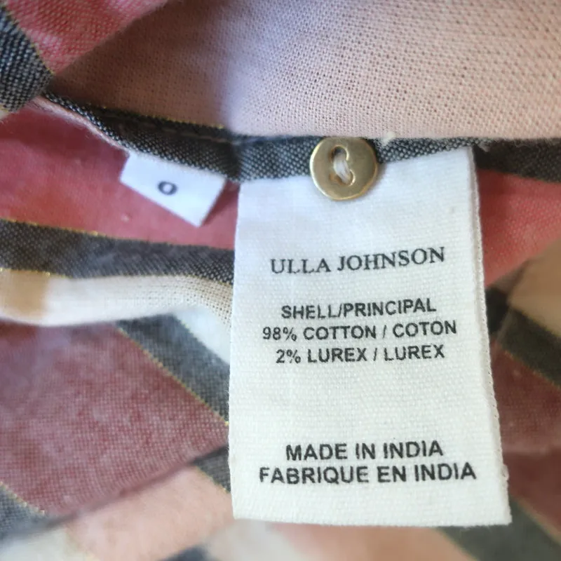Ulla Johnson Haut à bavette volanté à manches ballon rose rayé métallisé en coton taille 0