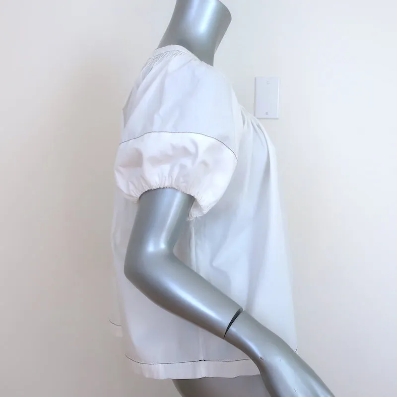 Ulla Johnson Haut à manches bouffantes Blanc en coton avec surpiqûres Taille 2
