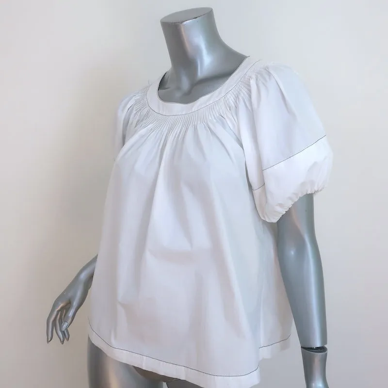 Ulla Johnson Haut à manches bouffantes Blanc en coton avec surpiqûres Taille 2