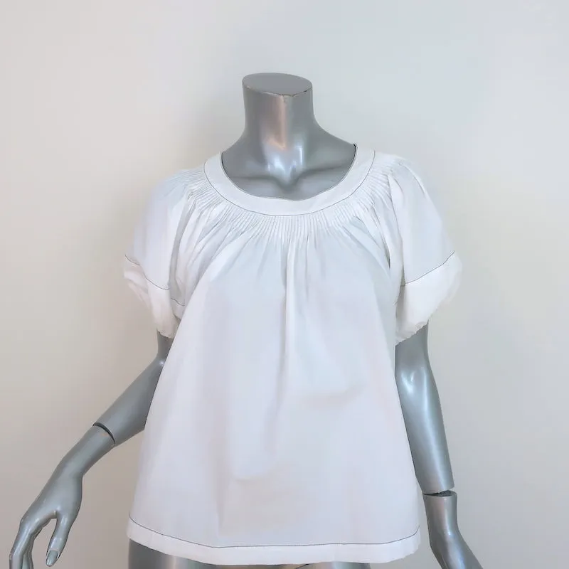 Ulla Johnson Haut à manches bouffantes Blanc en coton avec surpiqûres Taille 2